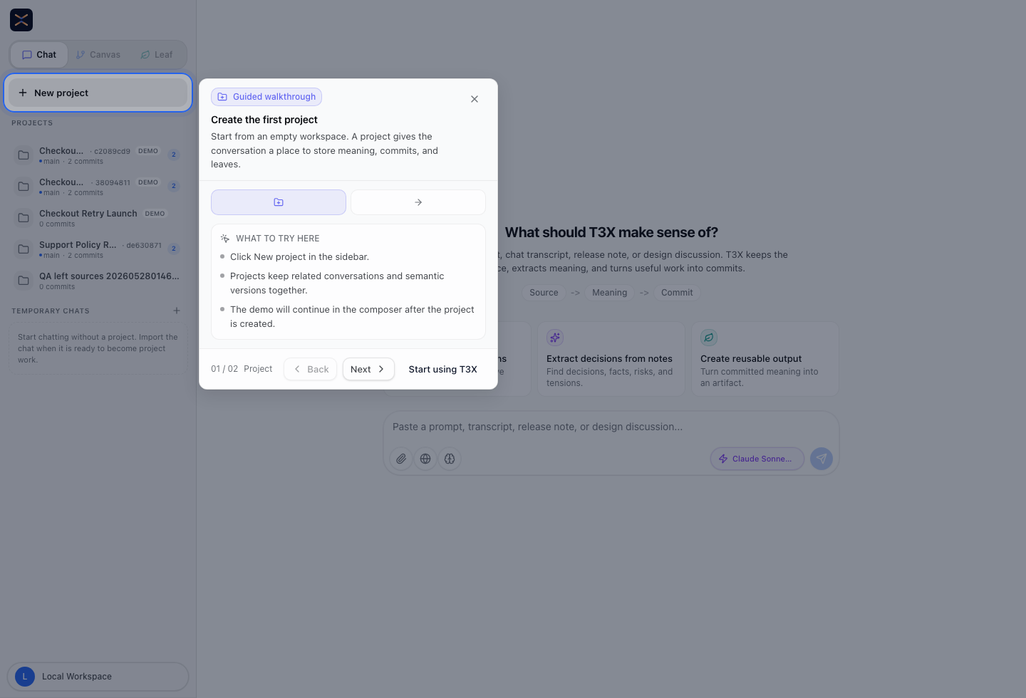 T3X chat landing