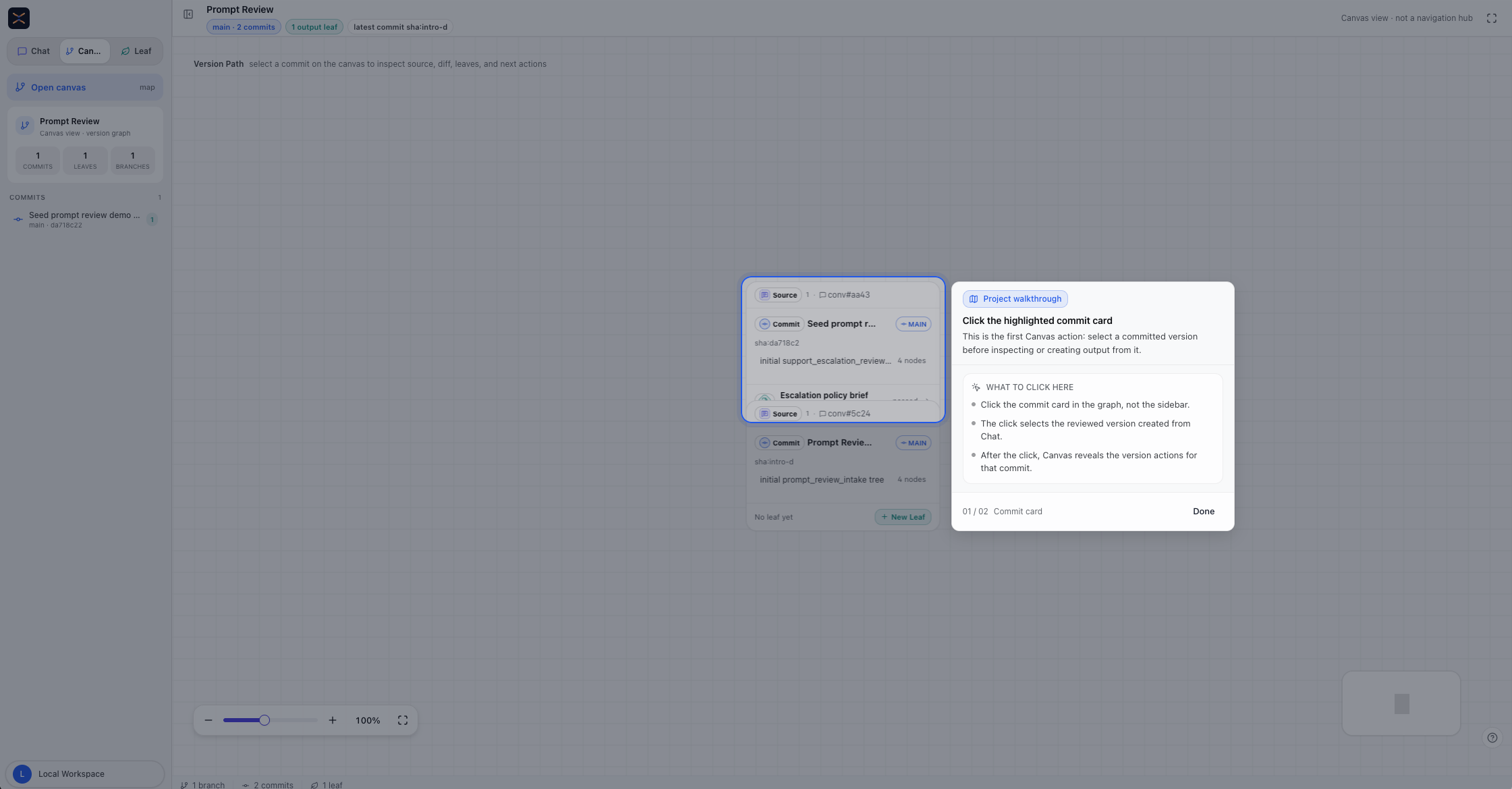 Canvas commit card walkthrough