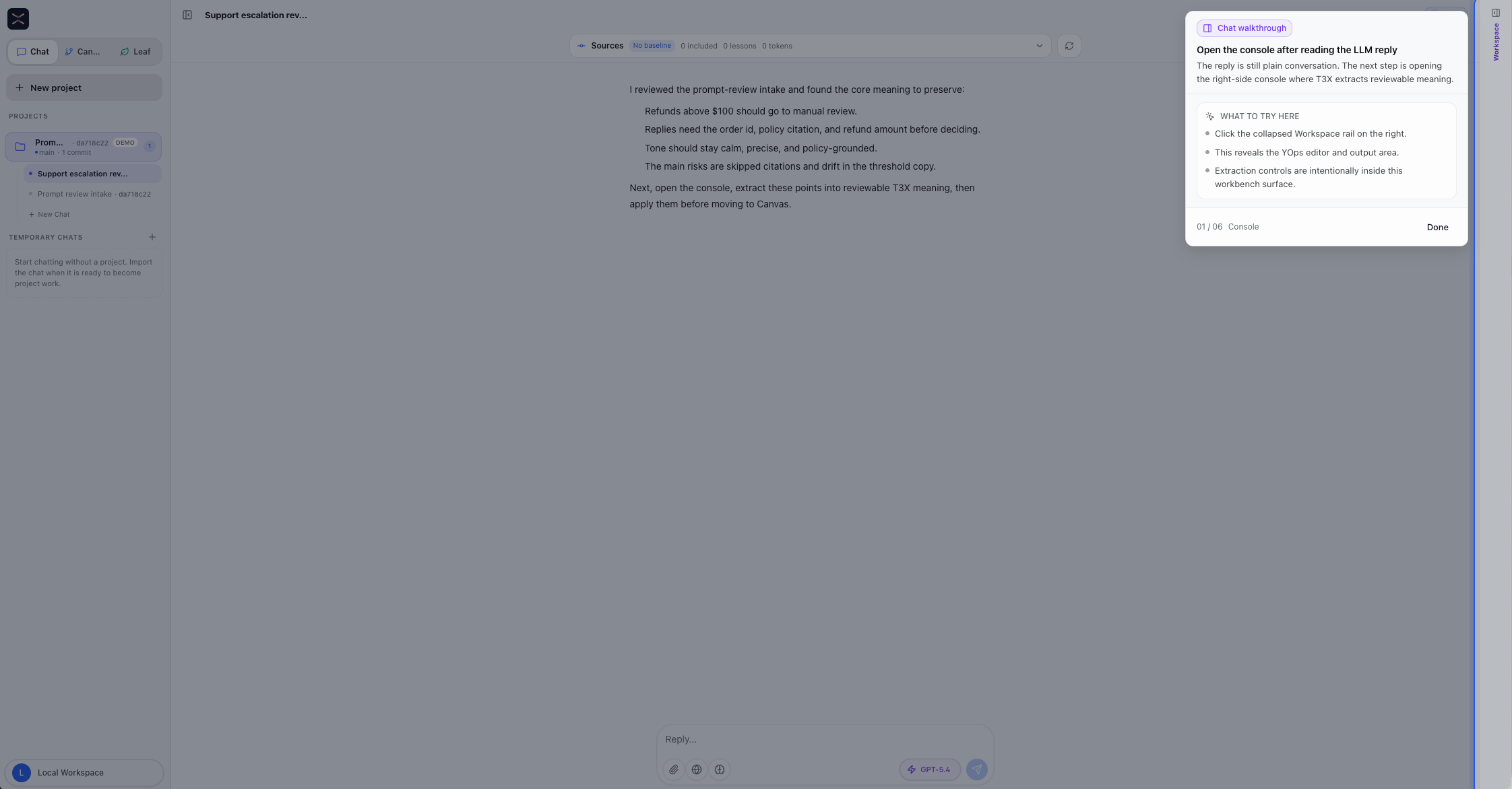 Workspace console walkthrough